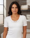 Camiseta Manga Corta Aplique Bordado 100%algodon Evelina 931
